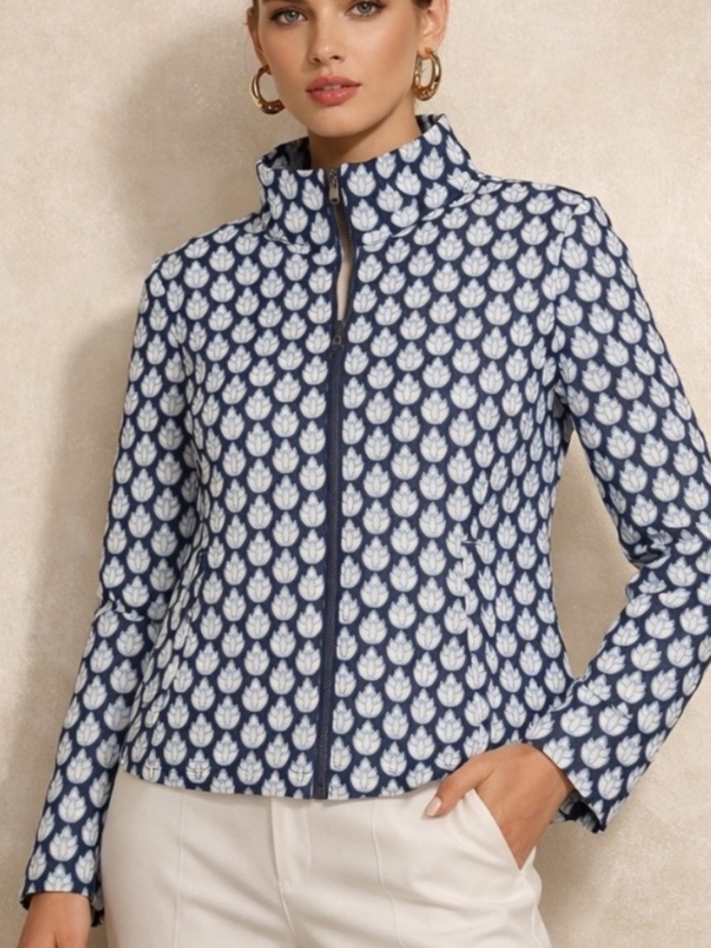 Sigrid Olsen NEW Golf & Tennis Zip Up Jacket Blue White Womens M Activewear
